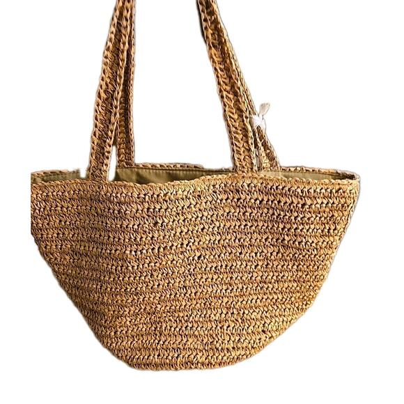 NWT Brown Floral Viral Beaded Handcrafted Made India Woven Tote Shoulder Handbag - Picture 6 of 8